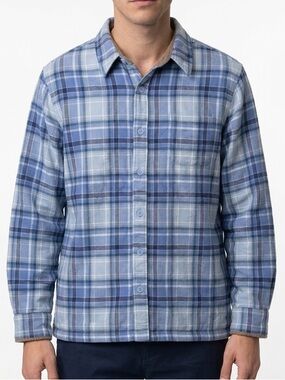 LL Bean Mens Fleece Lined Flannel Shirt‎ Blue Plaid Cotton Button Down M 285016